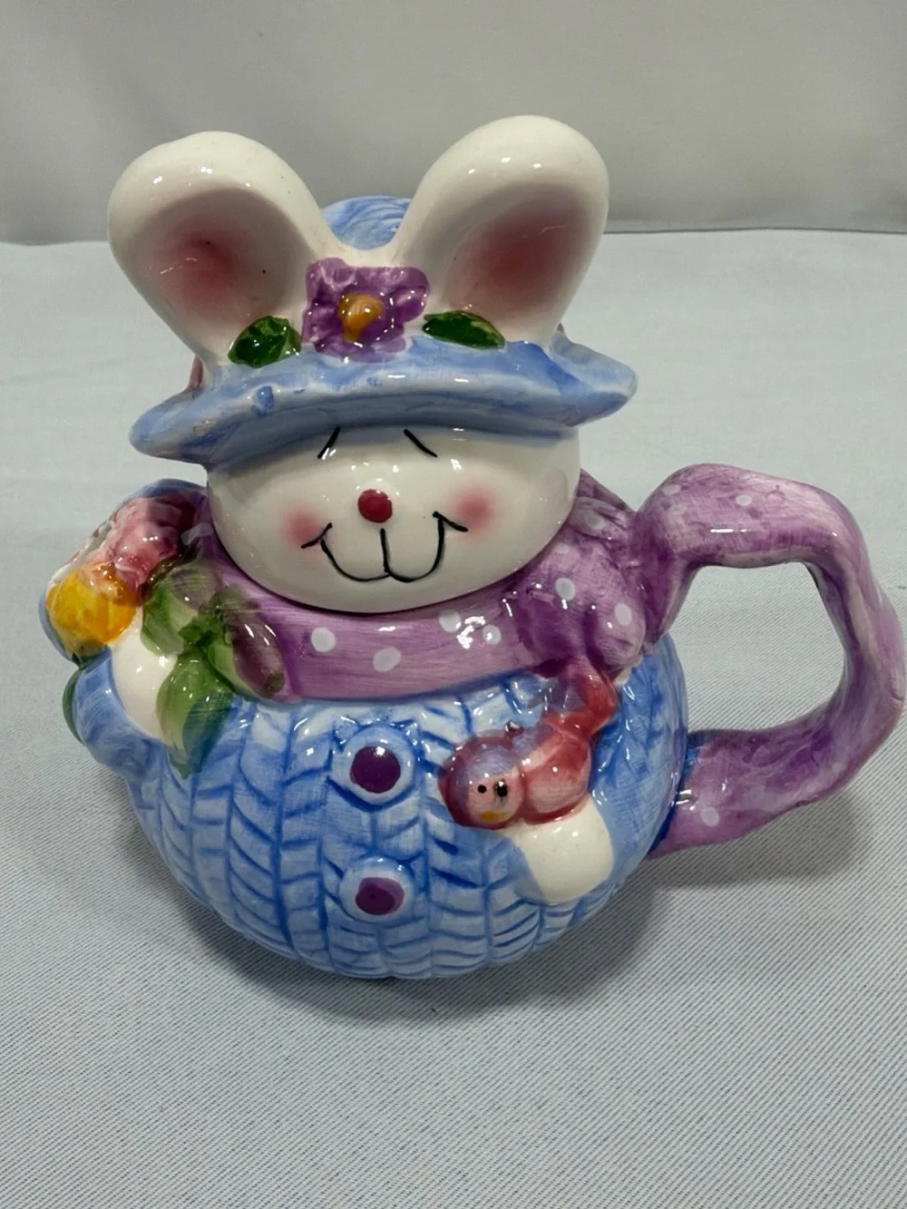 Vintage Ceramic Easter Bunny Teapot Spring Decorative Pink Blue Flomo Unlimited